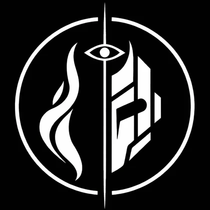 Arborea Games circular eye, flame and machine mark.