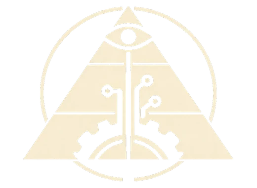 Dercetech pyramid mark showing a three-layer system connected by a central spine.